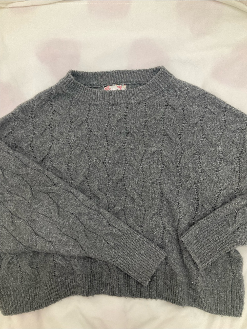 Pink Republic Gray Cable-Knit Crewneck Sweater